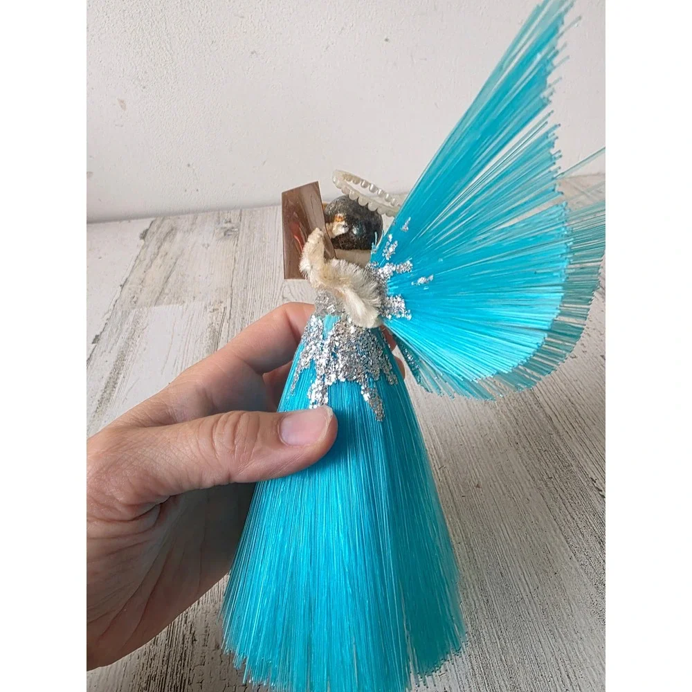 Vintage mercury glass angel cherub choir figurine Xmas blue tree topper